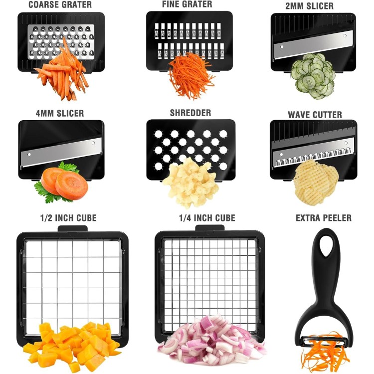 Vegetable Chopper: 13 in 1 Food Chopper - Onion Chopper Vegetable Slicer Cutter Dicer, Veggie Chopper with Container, 8 Blades, Kitchen Gadgets for Carrot Salad Garlic Potato Chopper