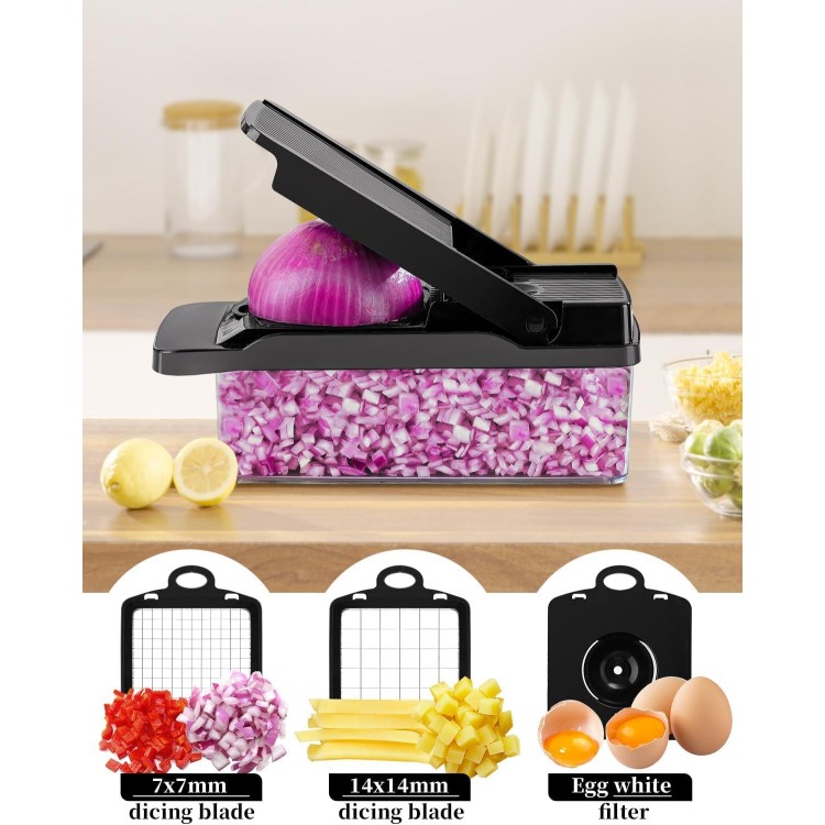 Vegetable Chopper Food Chopper Veggie Chopper Onion Chopper Kitchen Vegetable Slicer with Container Salad Cutter Multi All-in-1 Kitchen Gadgets Cheese Grater Includes Hand Guards and Gloves