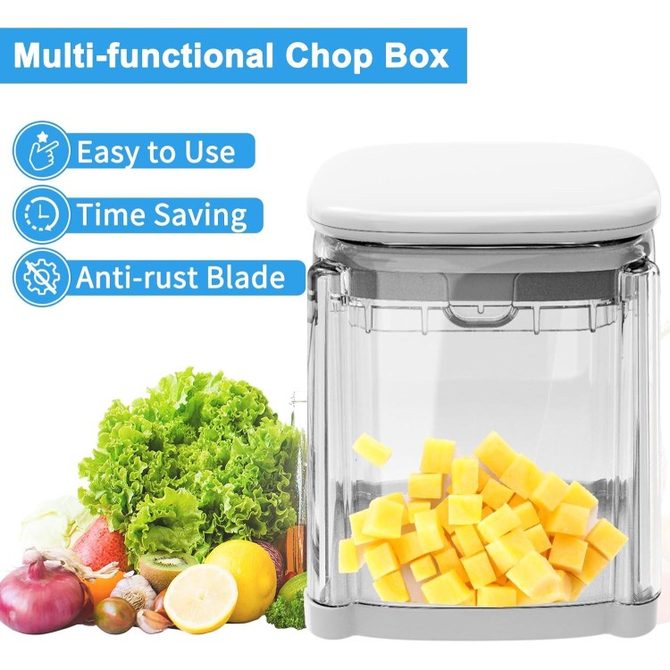 French Fry Cutter 4-in-1 Food Dicer Chop Box, Potato Cutter for Fries Potato French Fry Onion Cutter Food Chopper Manual Hand Vegetable Cutter Dicer Apple Slicer, 4 Blades