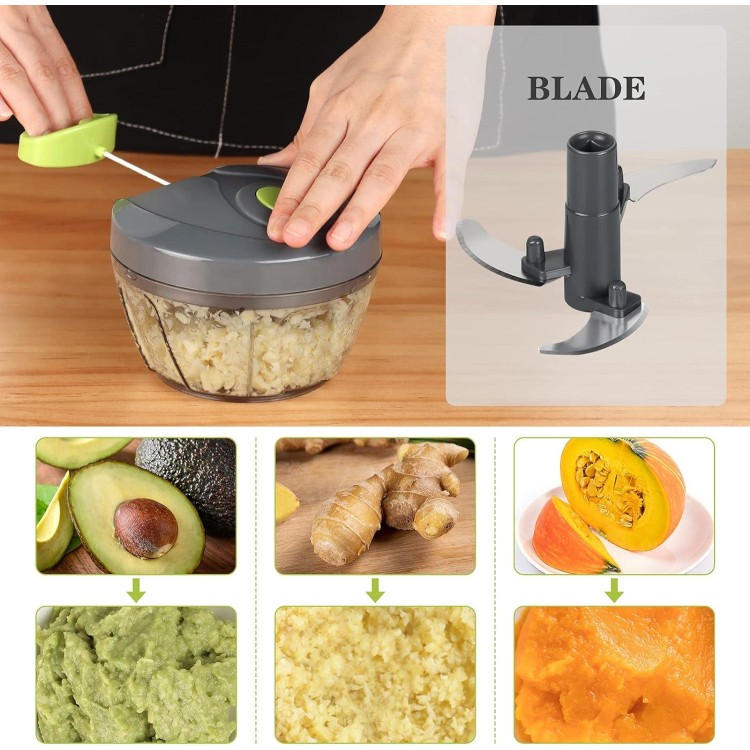 Cambom Manual Food Chopper Vegetable Cutter, Hand String Vegetable Chopper Onions Cutter for Vegetable Fruits Nuts BPA Free Food Safe Material, 550ml Gray