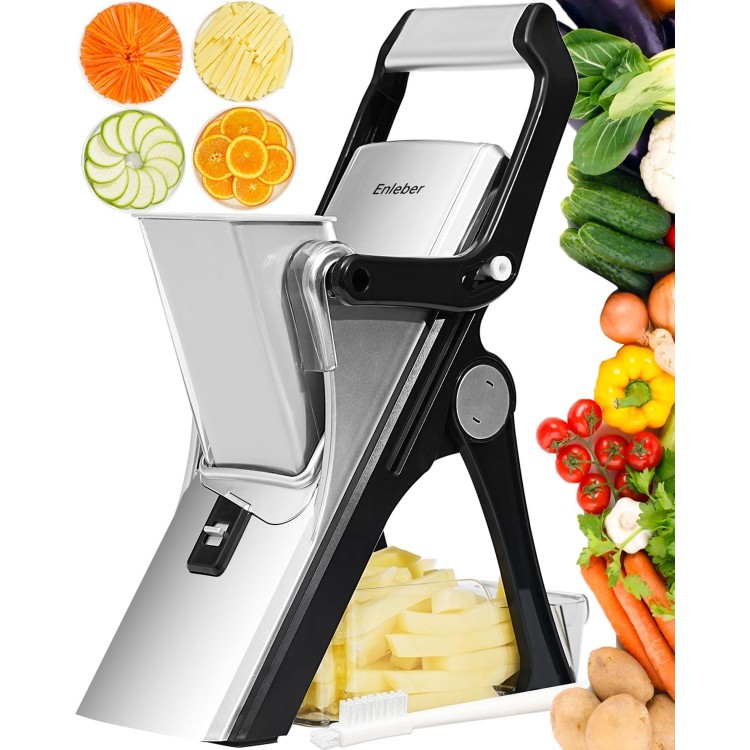 Upgrade Mandoline Slicer Safe Vegetable Chopper-Julienne Dicer for Kitchen, Potato Slicer, Adjustable Vegetable Cutter with Container, Multifunctional 6 in 1 Food Chopper (Black)