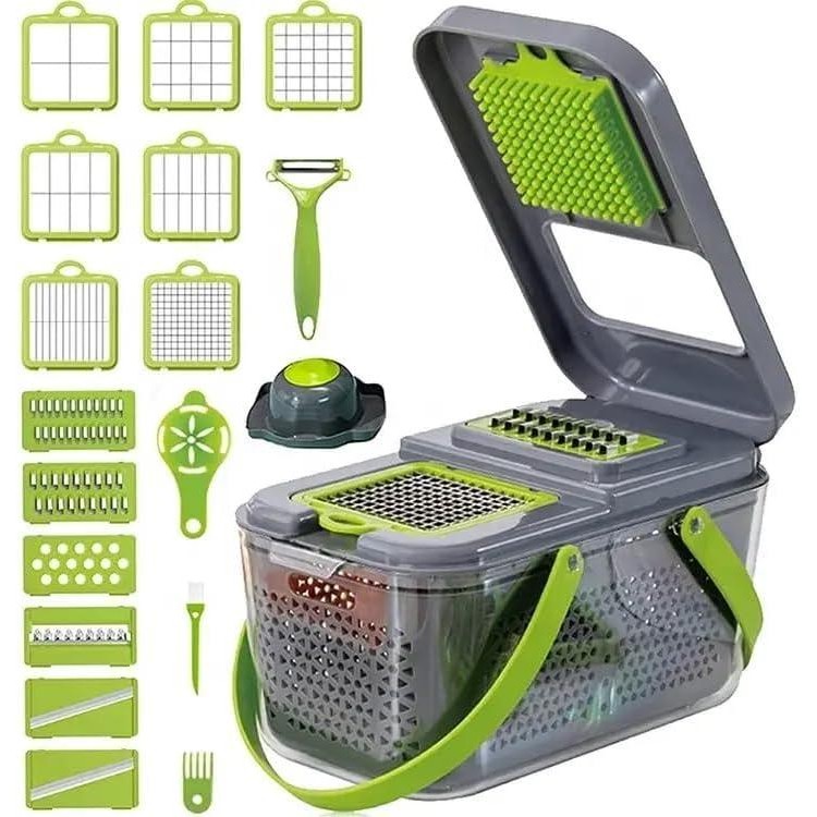 22 in-1 Pro-Vegetable Chopper, Multifunction Fruit and Vegetable Cutter, Dicer, Slicer, and (All in One) Product, SMALL, Green