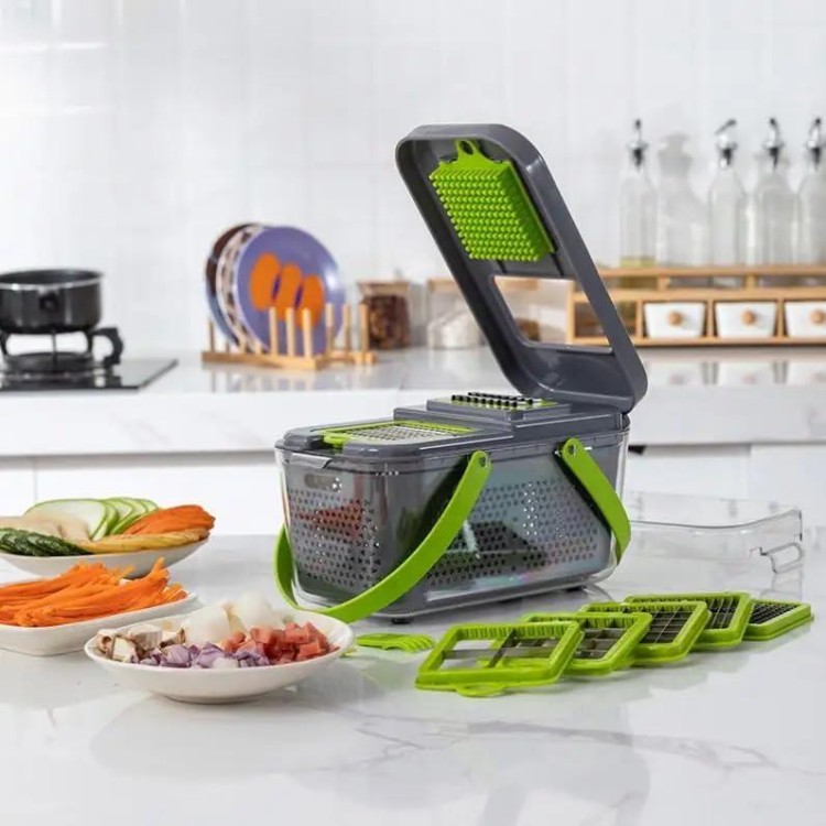 22 in-1 Pro-Vegetable Chopper, Multifunction Fruit and Vegetable Cutter, Dicer, Slicer, and (All in One) Product, SMALL, Green