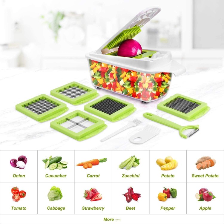 Food Dicer Chopper 5 Blades, Onion Dicer Chopper, Kitchen Chopper, Fruit and Veggie Chopper for Vegetables Chopper, Food Prep Chopper, Light Green