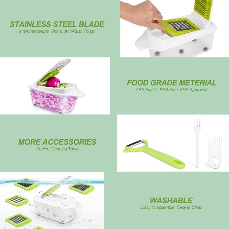 Food Dicer Chopper 5 Blades, Onion Dicer Chopper, Kitchen Chopper, Fruit and Veggie Chopper for Vegetables Chopper, Food Prep Chopper, Light Green