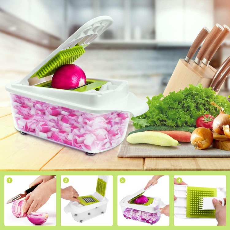 Food Dicer Chopper 5 Blades, Onion Dicer Chopper, Kitchen Chopper, Fruit and Veggie Chopper for Vegetables Chopper, Food Prep Chopper, Light Green