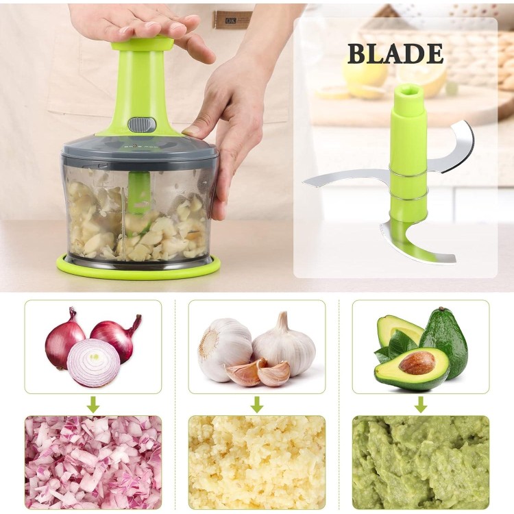 Smile mom Vegetable Chopper Food Chopper, Quick Hand Press Chopper Dicer, Pro Food Cutter, Easy to Chop Vegetables, Fruits, Herbs, Salsa, Puree, Pesto, ABS Food Grade Material 1.2L Grey