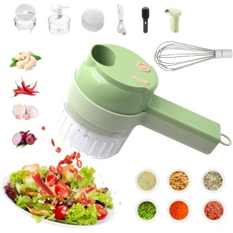 AXEDAES 4 in 1 Multi-Functional Portable Electric Vegetable Cutter Set, Wireless Vegetable Processor for Garlic, Peppers, Onions, Celery, Ginger, Meat, With Brush, Comes with Egg & Cream Beater.