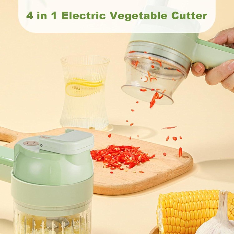 AXEDAES 4 in 1 Multi-Functional Portable Electric Vegetable Cutter Set, Wireless Vegetable Processor for Garlic, Peppers, Onions, Celery, Ginger, Meat, With Brush, Comes with Egg & Cream Beater.