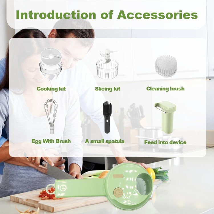 AXEDAES 4 in 1 Multi-Functional Portable Electric Vegetable Cutter Set, Wireless Vegetable Processor for Garlic, Peppers, Onions, Celery, Ginger, Meat, With Brush, Comes with Egg & Cream Beater.