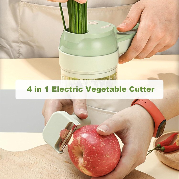 AXEDAES 4 in 1 Multi-Functional Portable Electric Vegetable Cutter Set, Wireless Vegetable Processor for Garlic, Peppers, Onions, Celery, Ginger, Meat, With Brush, Comes with Egg & Cream Beater.