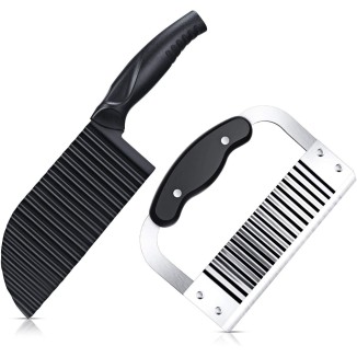 Patelai 2 Pcs Crinkle Potato Vegetable Cutter, Crinkle Cutters Knife, Stainless Steel Blade Wavy Slicer, Waffle Fry Cutter Wavy Crinkle Cutting Tool Salad Chopping Knife Soap Fruit French Fry Slicer