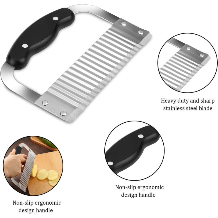 Patelai 2 Pcs Crinkle Potato Vegetable Cutter, Crinkle Cutters Knife, Stainless Steel Blade Wavy Slicer, Waffle Fry Cutter Wavy Crinkle Cutting Tool Salad Chopping Knife Soap Fruit French Fry Slicer