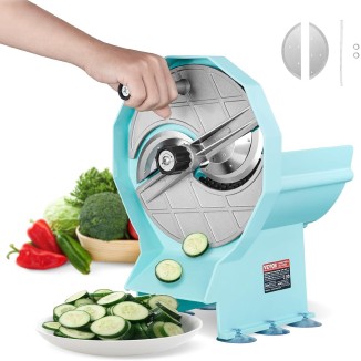 VEVOR Manual Vegetable Fruit Slicer, 0-0.5/0-12mm Thickness Adjustable Commercial Slicer Machine, Double Feed Ports, Stainless Steel Blade Food Cutter Slicing Machine for Cucumber, Lemon, Tomato