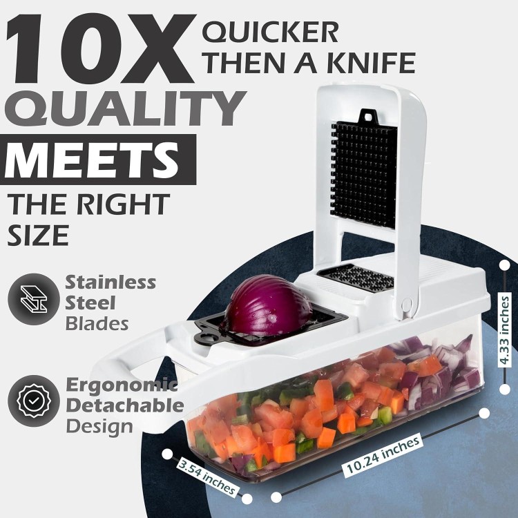 26-in-1 Vegetable Chopper with Container - Stainless Steel Blades - Slicer, Chopper, Spiral & Dicer for Veggies With Cut Resistant Glove & Cleaning Brushes, Heavy Duty Veggie Chopper - Black