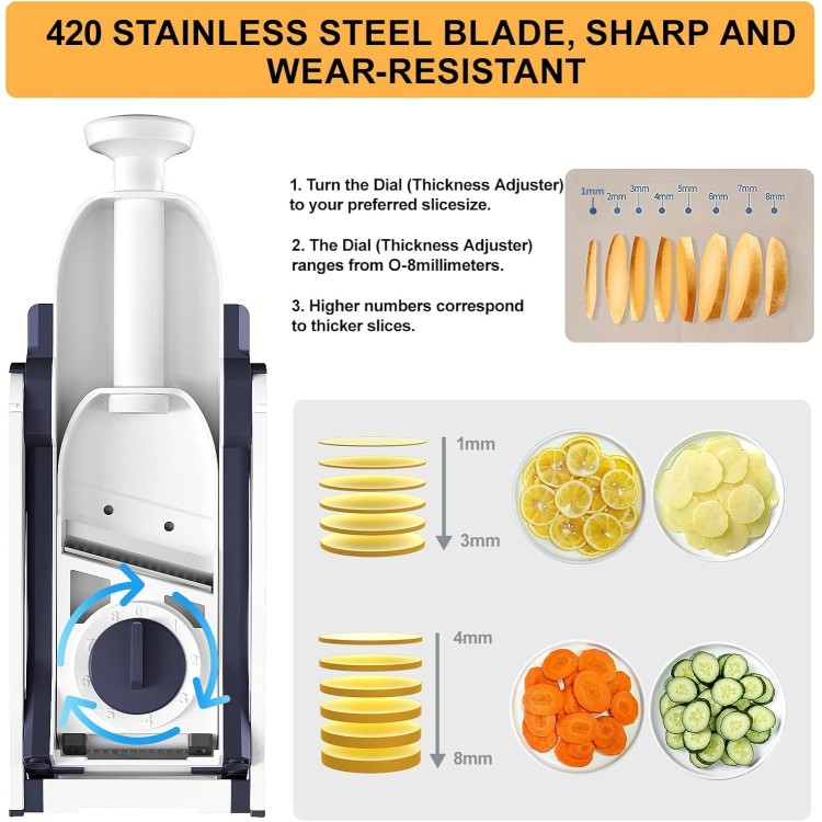 Mandoline Slicer/Veggie chopper for Kitchen &Safe Vegetable Chopper & Adjustable mandoline slicer.Easy to clean/storage/No need to replace the blade/safe and does not hurt your hands…