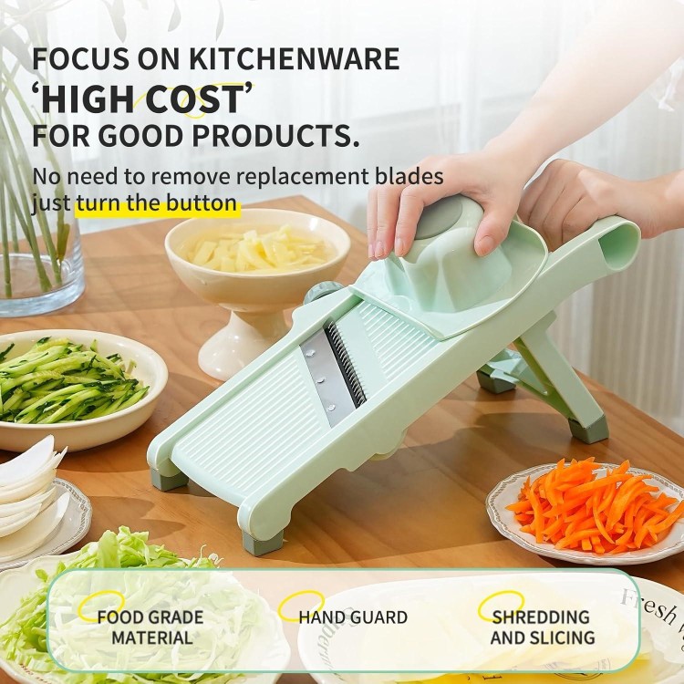 Adjustable Safe Mandoline Slicer for Kitchen, Stainless Steel Multifunction Vegetable & Fruit Cutter Slicer, Onion Potato Tomato Cabbage Apple Lemon Slicer Cutter, Multipurpose Veggie Slicer.