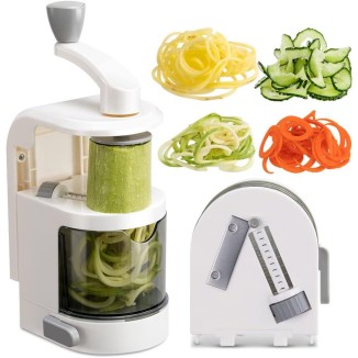 Vegetable Spiralizer 4-IN-1 Rotating Blade Veggie Spiralizer Zucchini Noodle Maker with Strong Suction Cup Spiral Vegetable Cutter Slicer - White