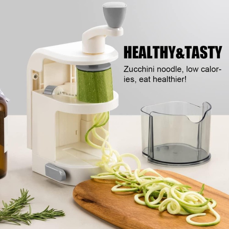 Vegetable Spiralizer 4-IN-1 Rotating Blade Veggie Spiralizer Zucchini Noodle Maker with Strong Suction Cup Spiral Vegetable Cutter Slicer - White