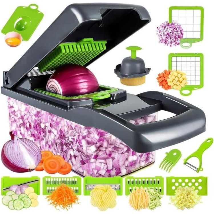 GYH&GXR Vegetable Chopper with Container, Onion Cutter, Multifuctional Chopper, Vegetable Slicer Dicer Cutter, Vegetable Chopper With 8 Blades, Food Salad Chopper Potato Slicer.