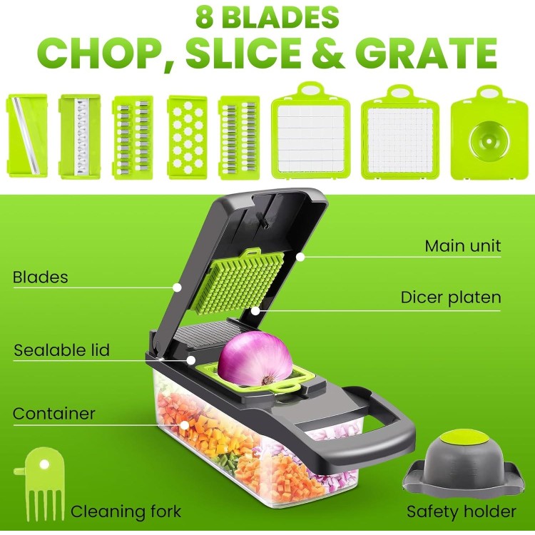 Vegetable Chopper, Pro 15 in 1 Multifunctional, Fruit and Veggie Chopper, Vegetable Slicer Dicer Cutter, Salad, Garlic Chopper, Potatoe Slicer, Home Essentials & Kitchen Gadgets., Standard