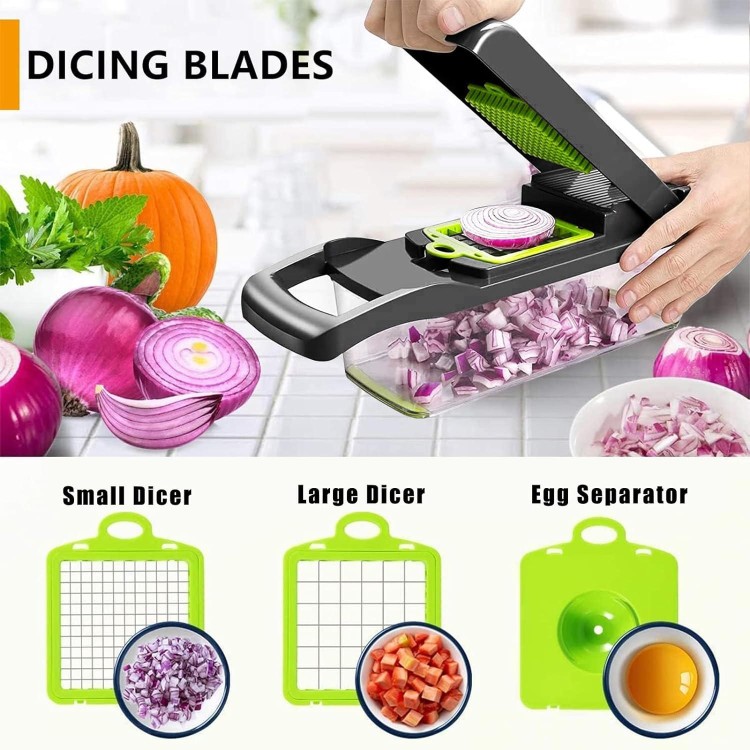 Vegetable Chopper, Artbros Veggie Chopper 13 in 1 Multifunctional Vegetable Cutter, Onion Food Chopper with Container, Cheese Grater Mandoline Slicer Dicer for Kitchen, Grey