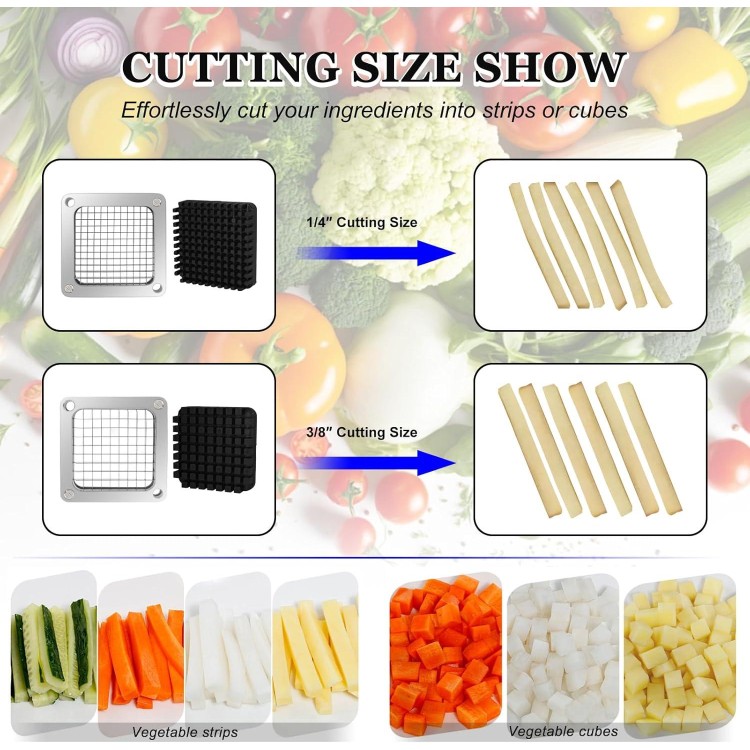 Replacement Chopper 3/8 Blade, Commercial Vegetable Chopper Dicer, French Fry Cutter Stainless Steel Blade for Fruit Cutting Machine Tomato Onion Pusher Block