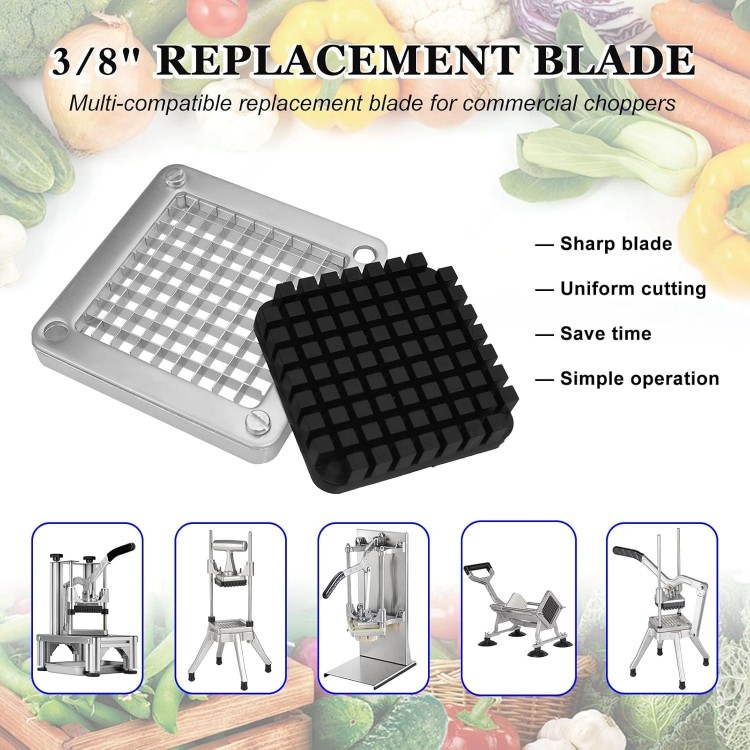 Replacement Chopper 3/8 Blade, Commercial Vegetable Chopper Dicer, French Fry Cutter Stainless Steel Blade for Fruit Cutting Machine Tomato Onion Pusher Block