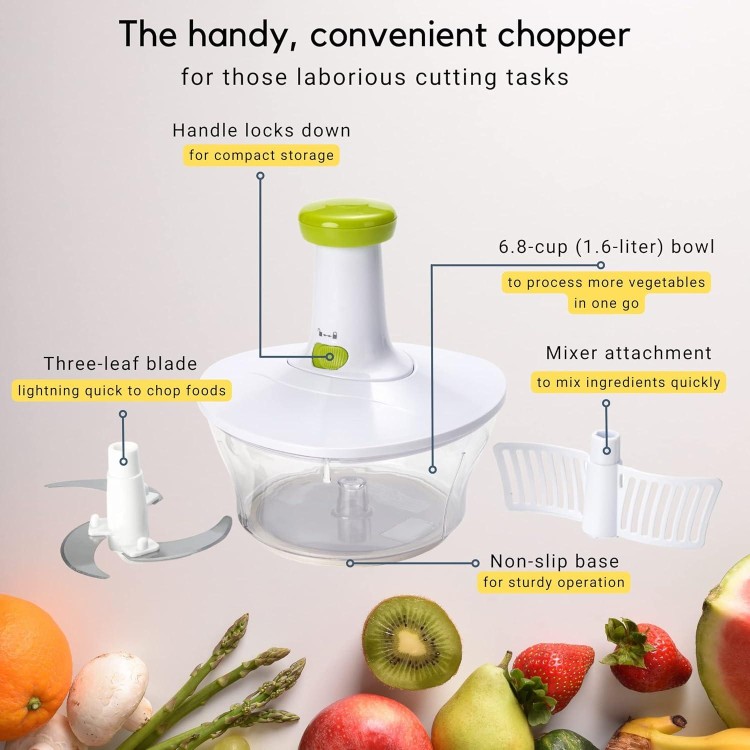 Brieftons Express Manual Food Chopper: 6.8-Cup, Hand Chopper Vegetable Cutter to Chop Veggies, Fruits, Herbs, Garlic Onion Chopper for Salsa, Salad, Pesto, Hummus, Guacamole, Coleslaw, Indian Cooking