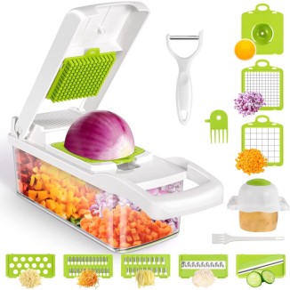 VRJISZTA 13 in 1 Kitchen Vegetable Chopper Slicer Dicer, Food Chopper/Cutter, veggie Chopper with 8 Blades, Storage Container for Egg Onion Tomato Potato Carrot Salad