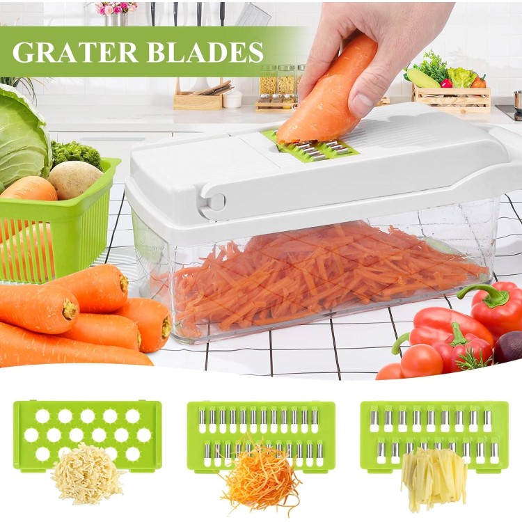 VRJISZTA 13 in 1 Kitchen Vegetable Chopper Slicer Dicer, Food Chopper/Cutter, veggie Chopper with 8 Blades, Storage Container for Egg Onion Tomato Potato Carrot Salad