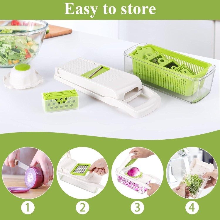 VRJISZTA 13 in 1 Kitchen Vegetable Chopper Slicer Dicer, Food Chopper/Cutter, veggie Chopper with 8 Blades, Storage Container for Egg Onion Tomato Potato Carrot Salad