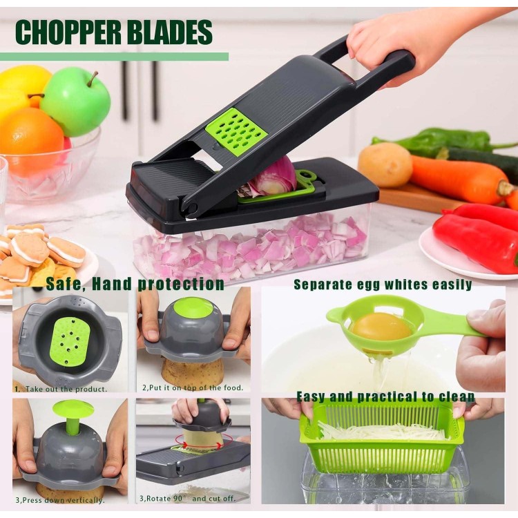 Vegetable Chopper,17 in 1 Kitchen Gadgets Accessories,Food Salad Chopper Vegetable Cutter,Mandolin,Onion Veggie Chopper with Container,Vegetable Slicer,Dicer Chopper Box for Fruit,Potato,Tomato