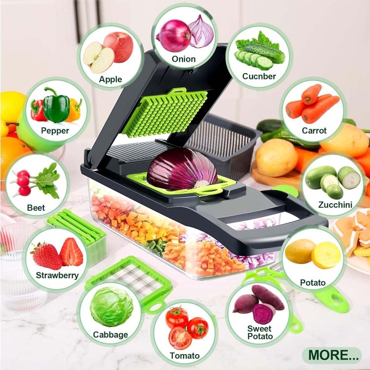 Vegetable Chopper,17 in 1 Kitchen Gadgets Accessories,Food Salad Chopper Vegetable Cutter,Mandolin,Onion Veggie Chopper with Container,Vegetable Slicer,Dicer Chopper Box for Fruit,Potato,Tomato