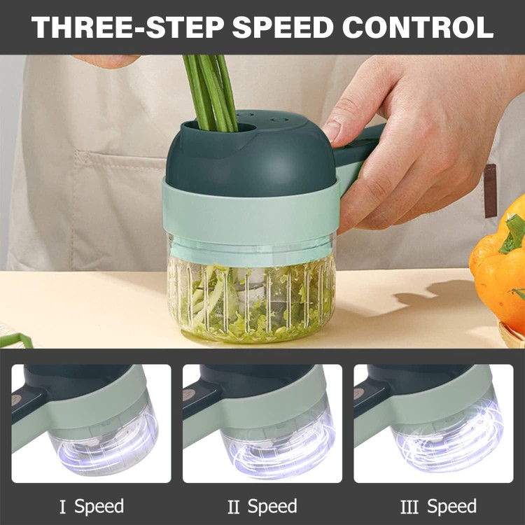 AriGold 3 Speed 4 in 1 Vegetable Chopper: Cordless Mini Chopper, Food Dicer, garlic mincer & garlic chopper - Versatile Vegetable Slicer, Dicer, grape cutter. (Grey)