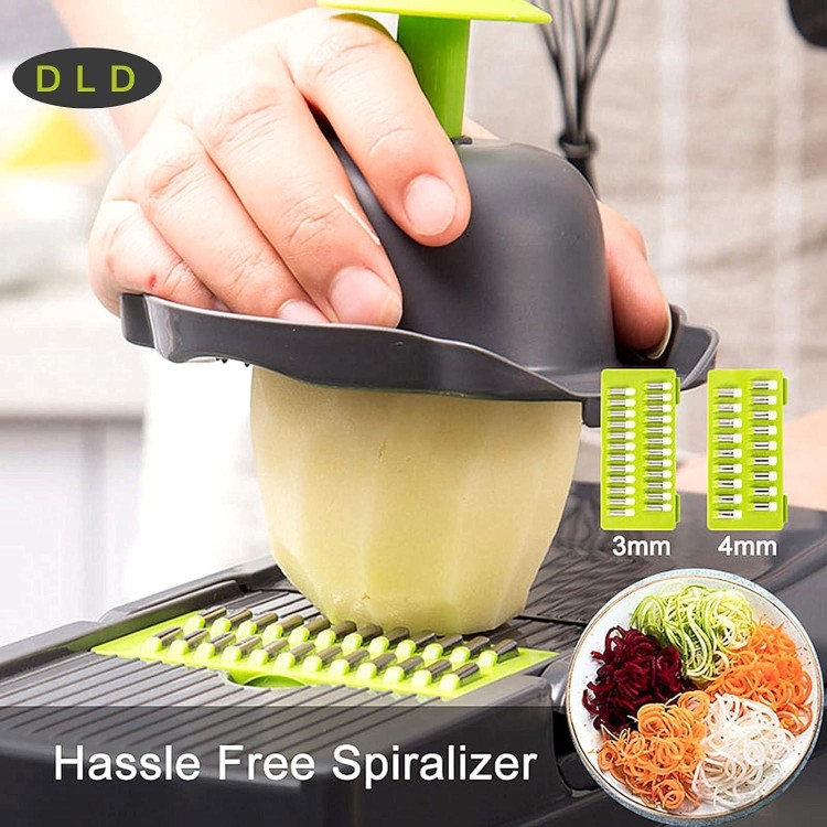 DLD Vegetable Chopper, 12 in 1 Professional Mandoline Slicer for Kitchen, Multifunctional Food Chopper Cutter for Onion, Potato, Tomato, Veggie with 8 blades and Strainer Basket (Gray)