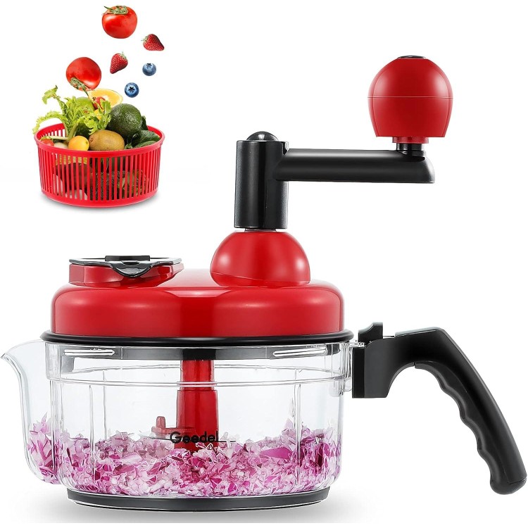 Geedel Hand Food Chopper, Quick Manual Vegetable Processor, Easy To Clean Rotary Dicer Mincer Mixer Blender for Onion, Garlic, Salad, Salsa, Nuts, Meat, Fruit, Ice, etc