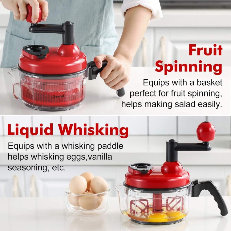 Geedel Hand Food Chopper, Quick Manual Vegetable Processor, Easy To Clean Rotary Dicer Mincer Mixer Blender for Onion, Garlic, Salad, Salsa, Nuts, Meat, Fruit, Ice, etc