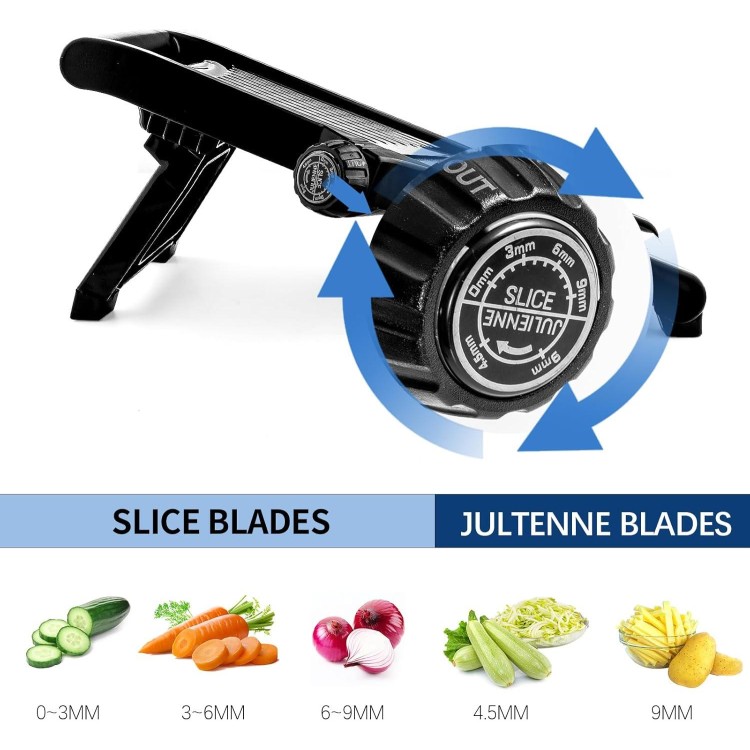 Mandoline Food Slicer, Adjustable Mandoline Slicer for Kitchen, Stainless Steel Mandolin Vegetable Chopper for Potato, Vegetable Slicer Julienne Cutter with Cut-Resistant Gloves, Black