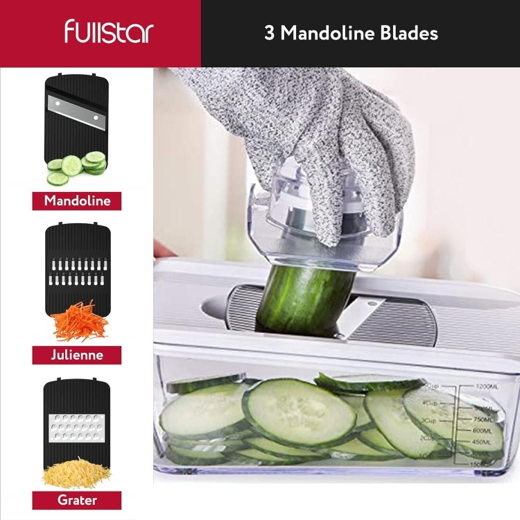 Fullstar Chopper Vegetable Cutter Mandoline Slicer for Kitchen with Handle - Veggie Chopper with Container and Lid, Food Chopper Salad Chopper Vegetable Chopper, Onion and Cheese Slicer (Pro 7 in 1)