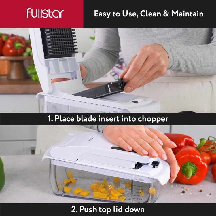 Fullstar Chopper Vegetable Cutter Mandoline Slicer for Kitchen with Handle - Veggie Chopper with Container and Lid, Food Chopper Salad Chopper Vegetable Chopper, Onion and Cheese Slicer (Pro 7 in 1)