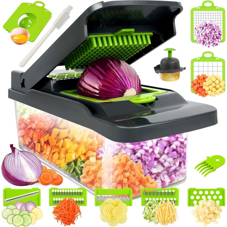 Vegetable Chopper,Food Chopper,Pro 12 in1 Multifunctional Onion Chopper,Veggie Chopper,Vegetable Chopper With Container,Vegetable Slicer Dicer Cutter,Mandoline Slicer,Salad,Garlic Chopper