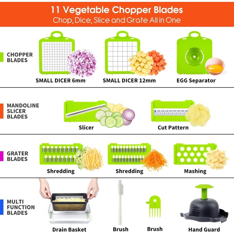 Vegetable Chopper,Food Chopper,Pro 12 in1 Multifunctional Onion Chopper,Veggie Chopper,Vegetable Chopper With Container,Vegetable Slicer Dicer Cutter,Mandoline Slicer,Salad,Garlic Chopper