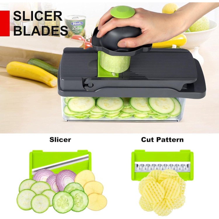 Vegetable Chopper,Food Chopper,Pro 12 in1 Multifunctional Onion Chopper,Veggie Chopper,Vegetable Chopper With Container,Vegetable Slicer Dicer Cutter,Mandoline Slicer,Salad,Garlic Chopper