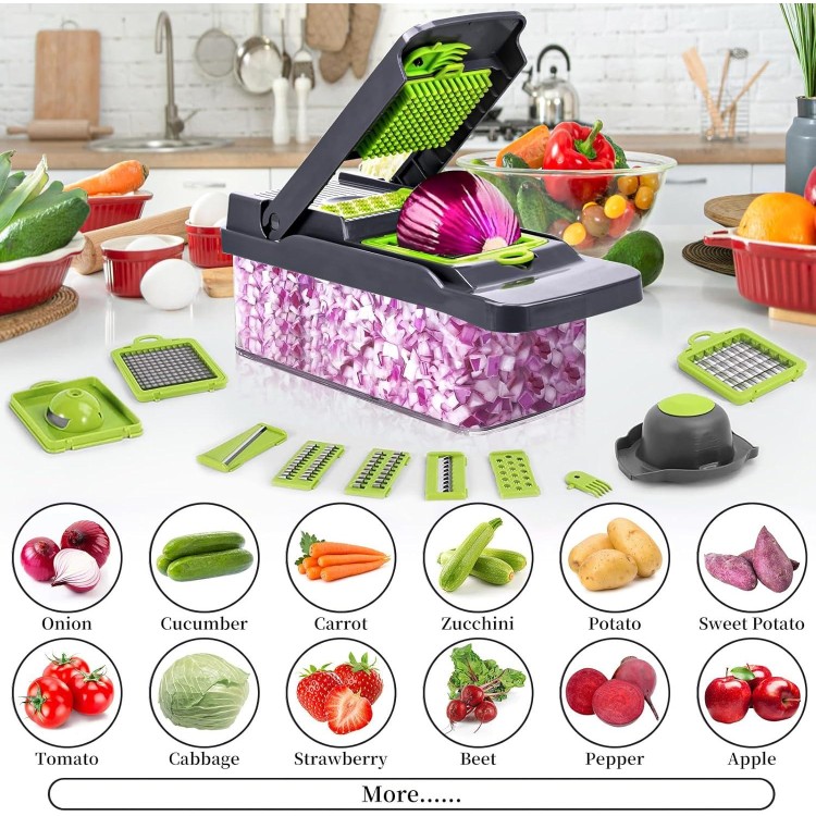 Vegetable Chopper,Food Chopper,Pro 12 in1 Multifunctional Onion Chopper,Veggie Chopper,Vegetable Chopper With Container,Vegetable Slicer Dicer Cutter,Mandoline Slicer,Salad,Garlic Chopper