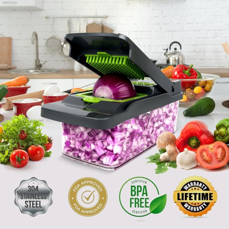 Vegetable Chopper,Food Chopper,Pro 12 in1 Multifunctional Onion Chopper,Veggie Chopper,Vegetable Chopper With Container,Vegetable Slicer Dicer Cutter,Mandoline Slicer,Salad,Garlic Chopper