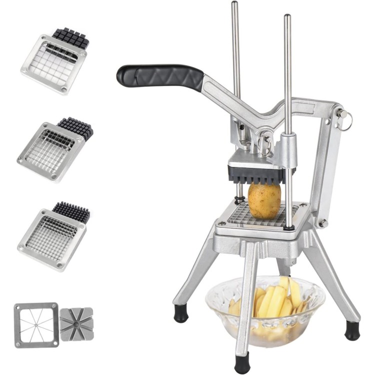 ROVSUN Commercial Vegetable Chopper French Fry Cutter with 4 Blades, Potato Slicer Fruit Chopper Stainless Steel with 1/2, 3/8, 1/4 & 8-Wedge Blades and Pusher Blocks for Restaurant, Home & Kitchen