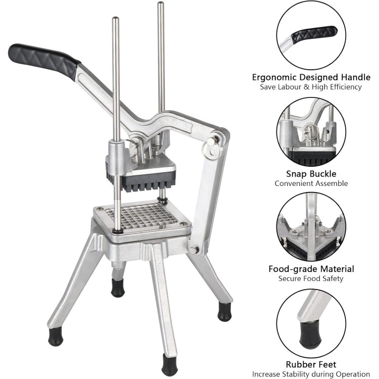 ROVSUN Commercial Vegetable Chopper French Fry Cutter with 4 Blades, Potato Slicer Fruit Chopper Stainless Steel with 1/2, 3/8, 1/4 & 8-Wedge Blades and Pusher Blocks for Restaurant, Home & Kitchen