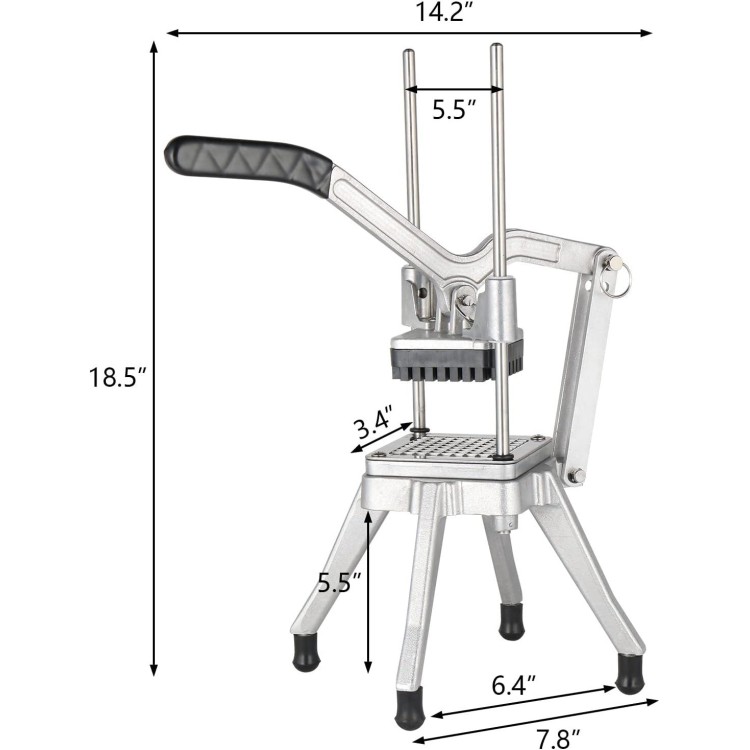 ROVSUN Commercial Vegetable Chopper French Fry Cutter with 4 Blades, Potato Slicer Fruit Chopper Stainless Steel with 1/2, 3/8, 1/4 & 8-Wedge Blades and Pusher Blocks for Restaurant, Home & Kitchen