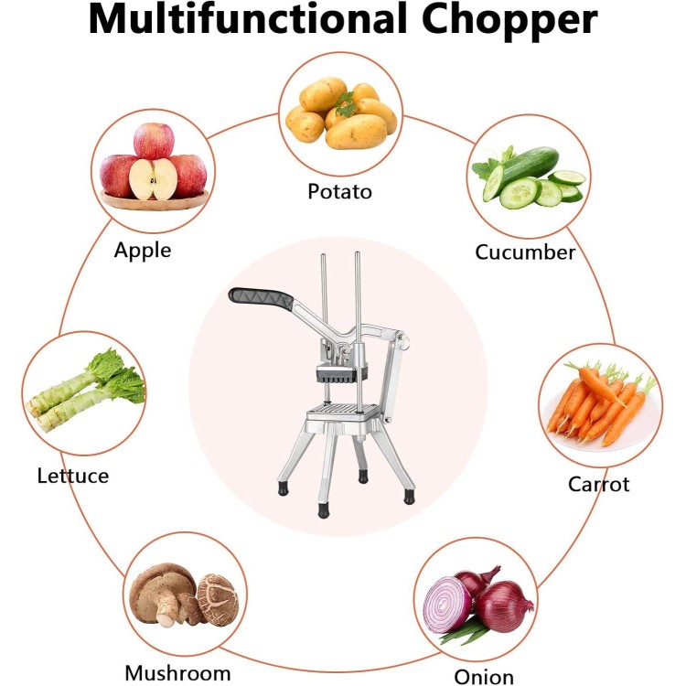 ROVSUN Commercial Vegetable Chopper French Fry Cutter with 4 Blades, Potato Slicer Fruit Chopper Stainless Steel with 1/2, 3/8, 1/4 & 8-Wedge Blades and Pusher Blocks for Restaurant, Home & Kitchen